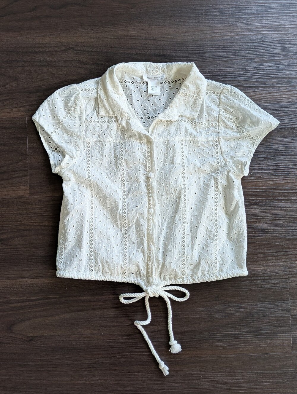 Kirious White Eyelet Top 100% Cotton Summer Boho Medium